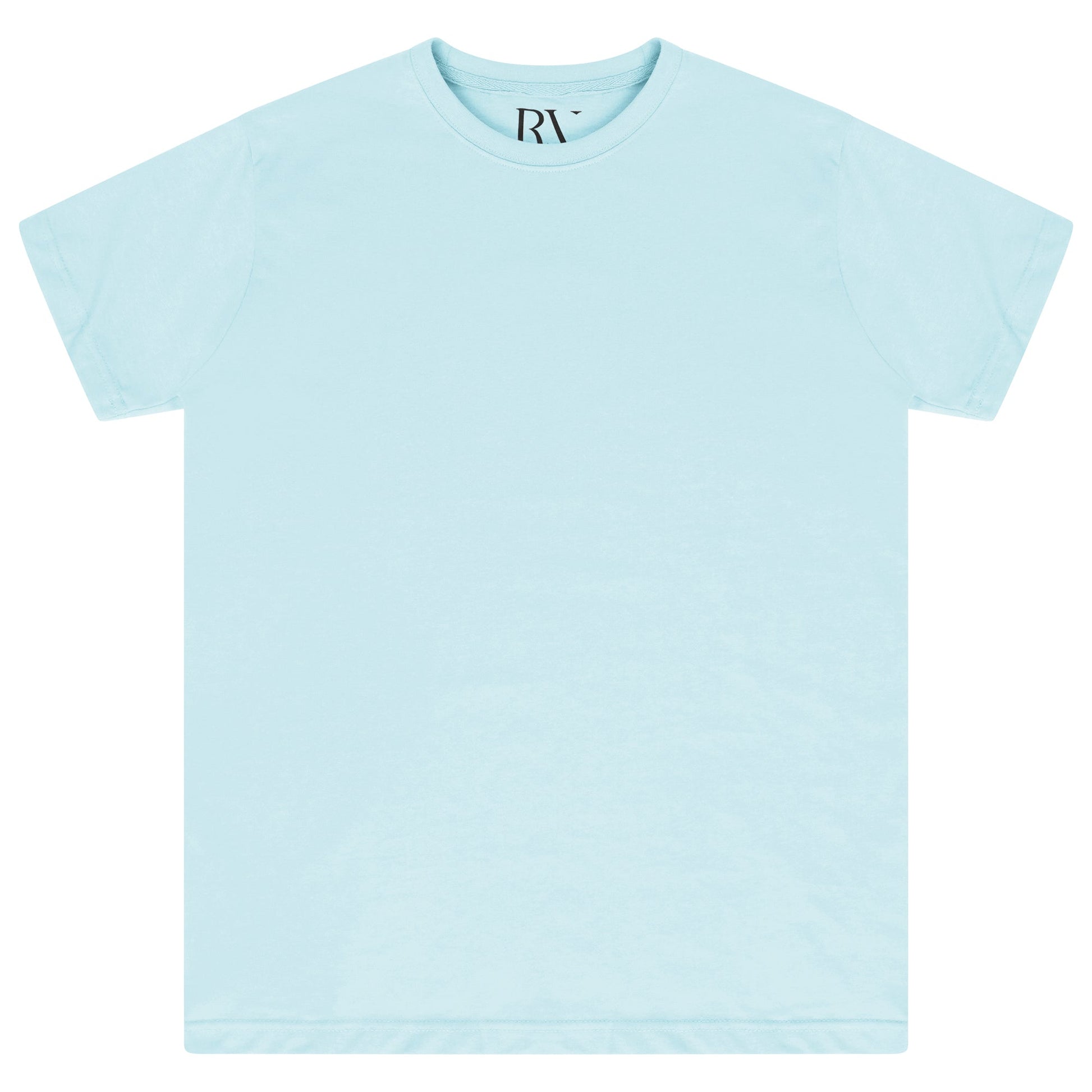 Basic turquoise cotton t-shirt for women, laid flat, round neckline visible.