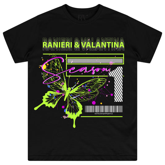 Green Butterfly Season One graphic t-shirt for women with bold front print and oversized fit.