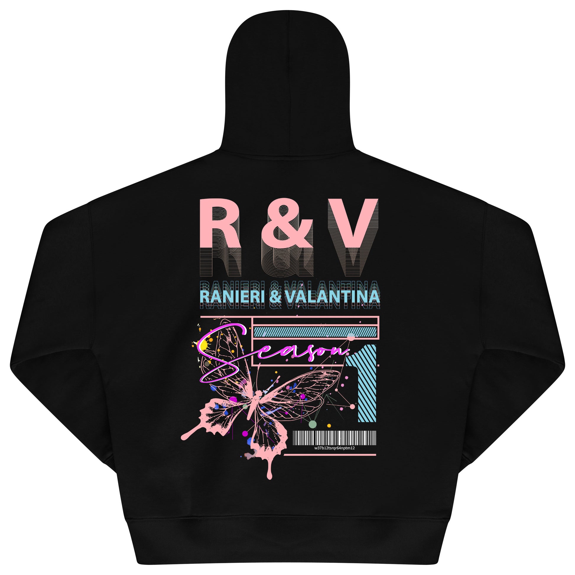 Pink oversized hoodie for women with bold butterfly Season One graphic on the back.