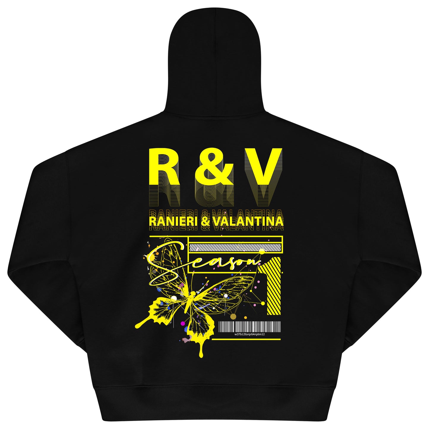 Yellow oversized hoodie for women with bold butterfly Season One graphic on the back.