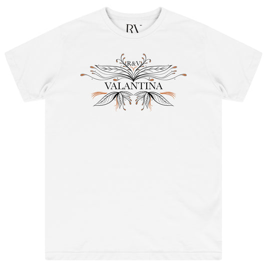 White oversized Copper Peacock T-Shirt featuring a bold copper-colored peacock graphic prominently on the chest with a classic crew neckline.