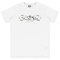 White oversized T-shirt featuring a detailed lush green peacock graphic centered on the chest with a classic crew neckline.