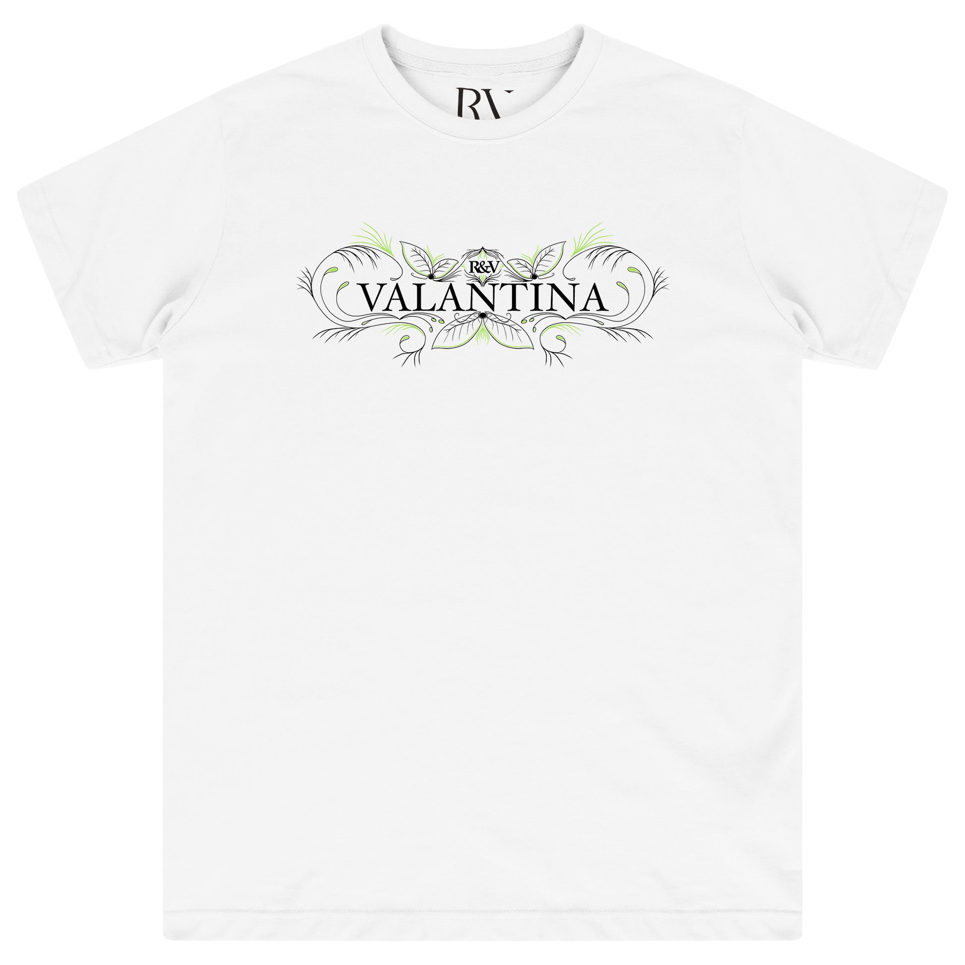 White oversized T-shirt featuring a detailed lush green peacock graphic centered on the chest with a classic crew neckline.