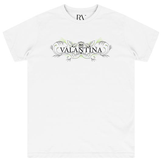 White oversized T-shirt featuring a detailed lush green peacock graphic centered on the chest with a classic crew neckline.