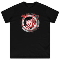 Black oversized women’s T-shirt featuring a detailed Japanese-inspired artwork printed centrally on the chest, classic round neckline, and short sleeves.