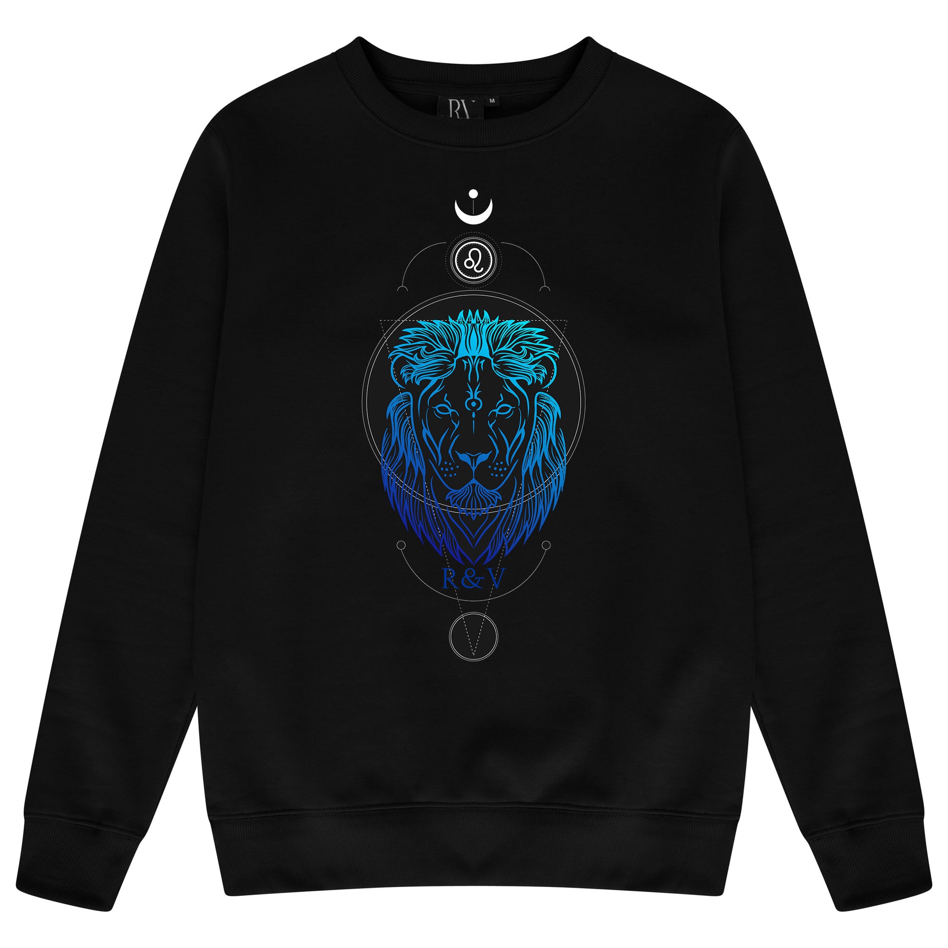 Black women’s sweatshirt featuring a bold white “LEO” text graphic printed on the chest, classic round crewneck, full-length sleeves, and ribbed cuffs and hem.