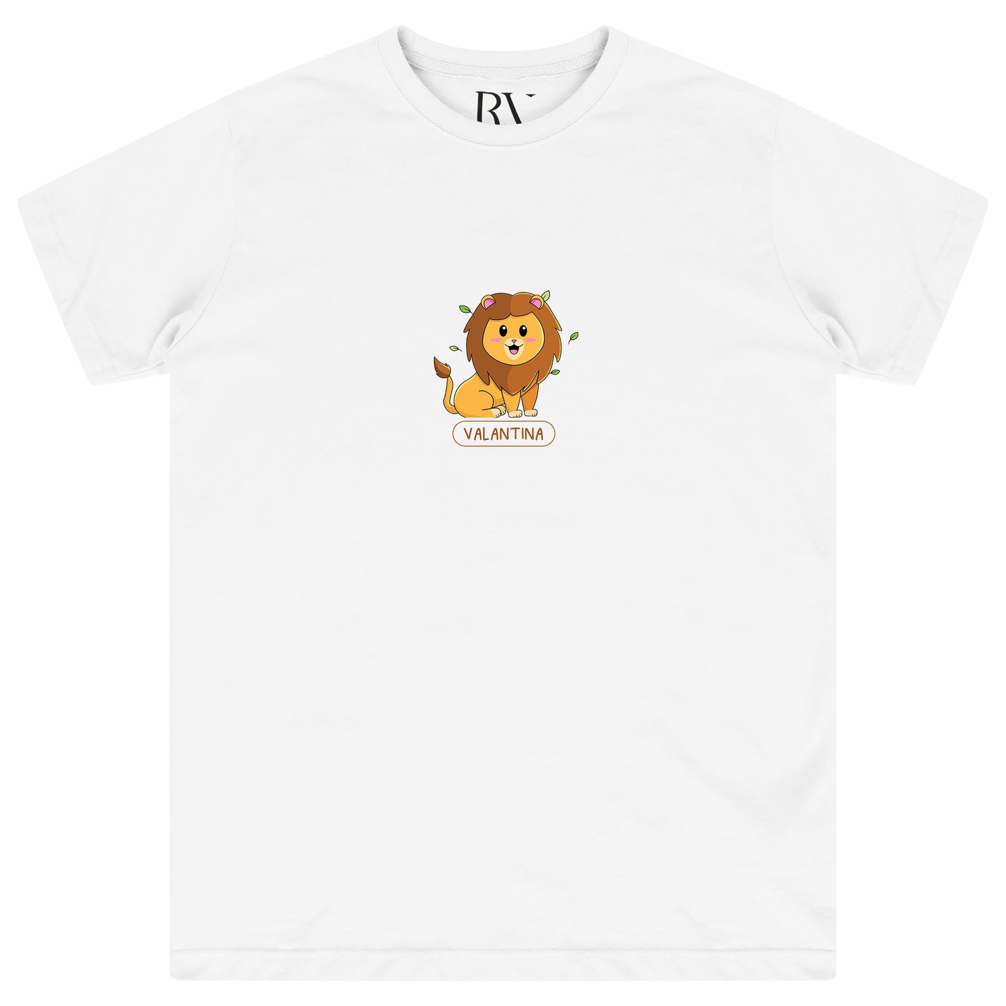 White oversized women’s T-shirt featuring a large, bold lion graphic prominently printed on the front chest, with a classic round neckline and short sleeves. 