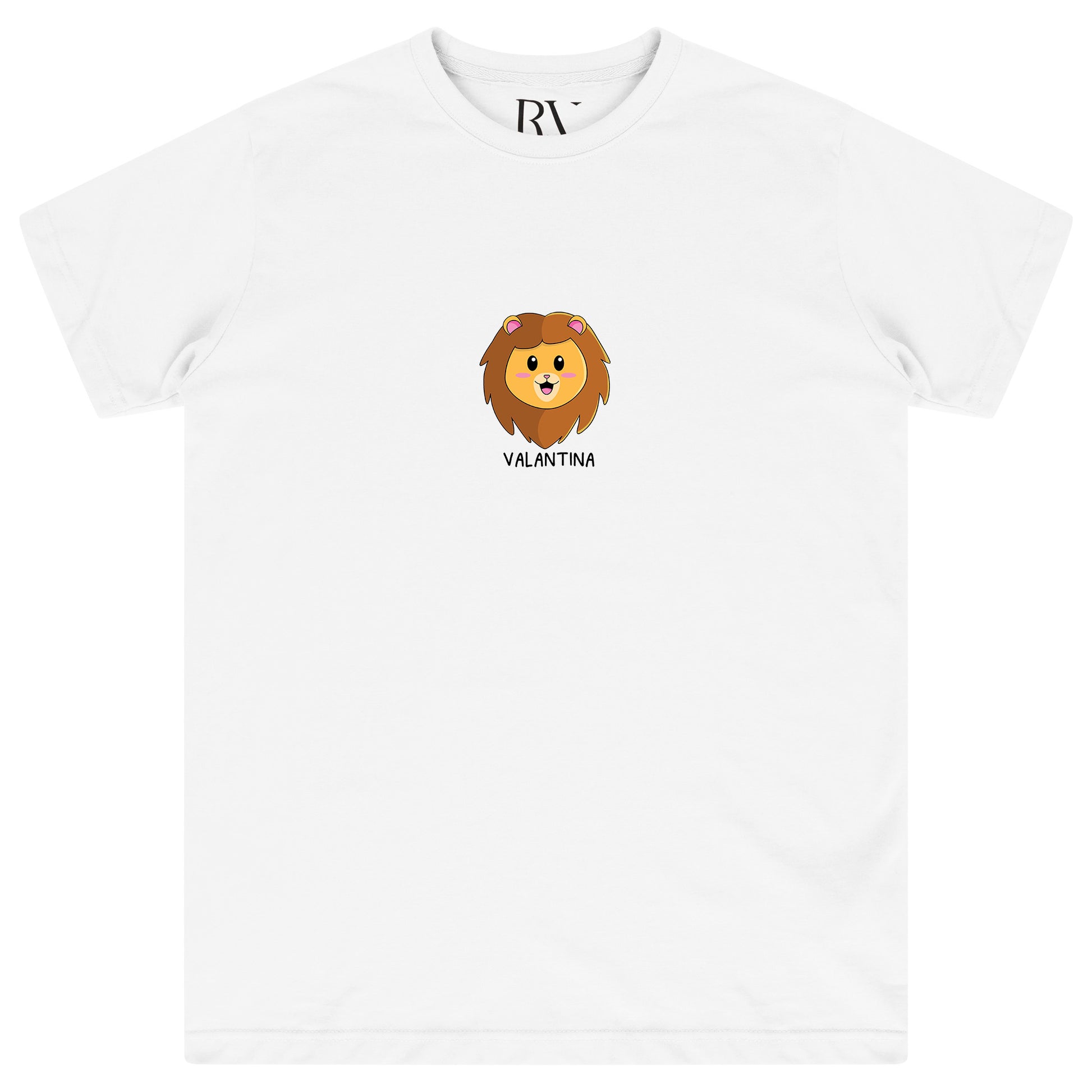White oversized women’s T-shirt featuring a large bold lion head graphic printed centrally on the chest, classic round neckline, and short sleeves.