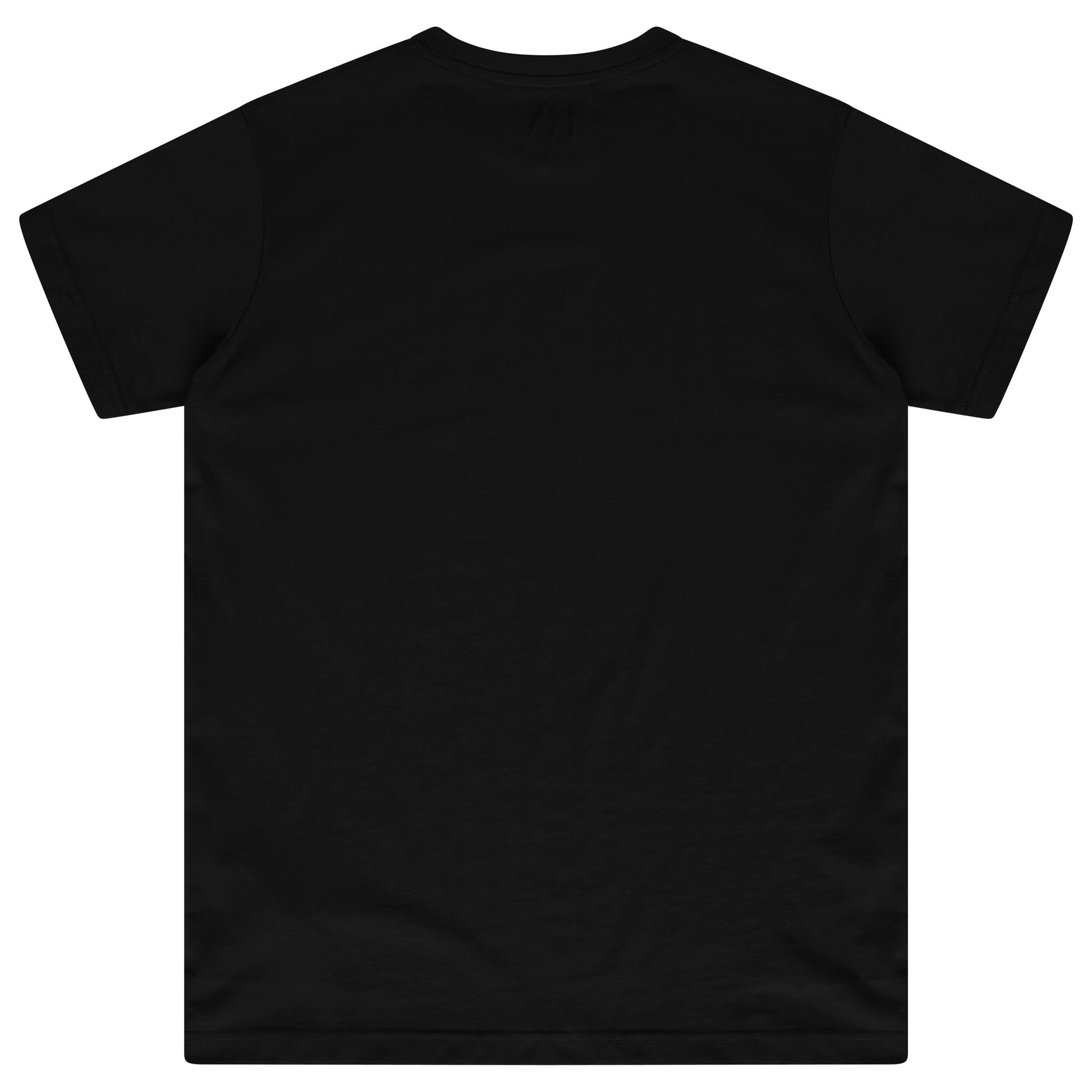 Laid-flat black oversized women’s t-shirt showing the plain back, short sleeves, and relaxed silhouette.