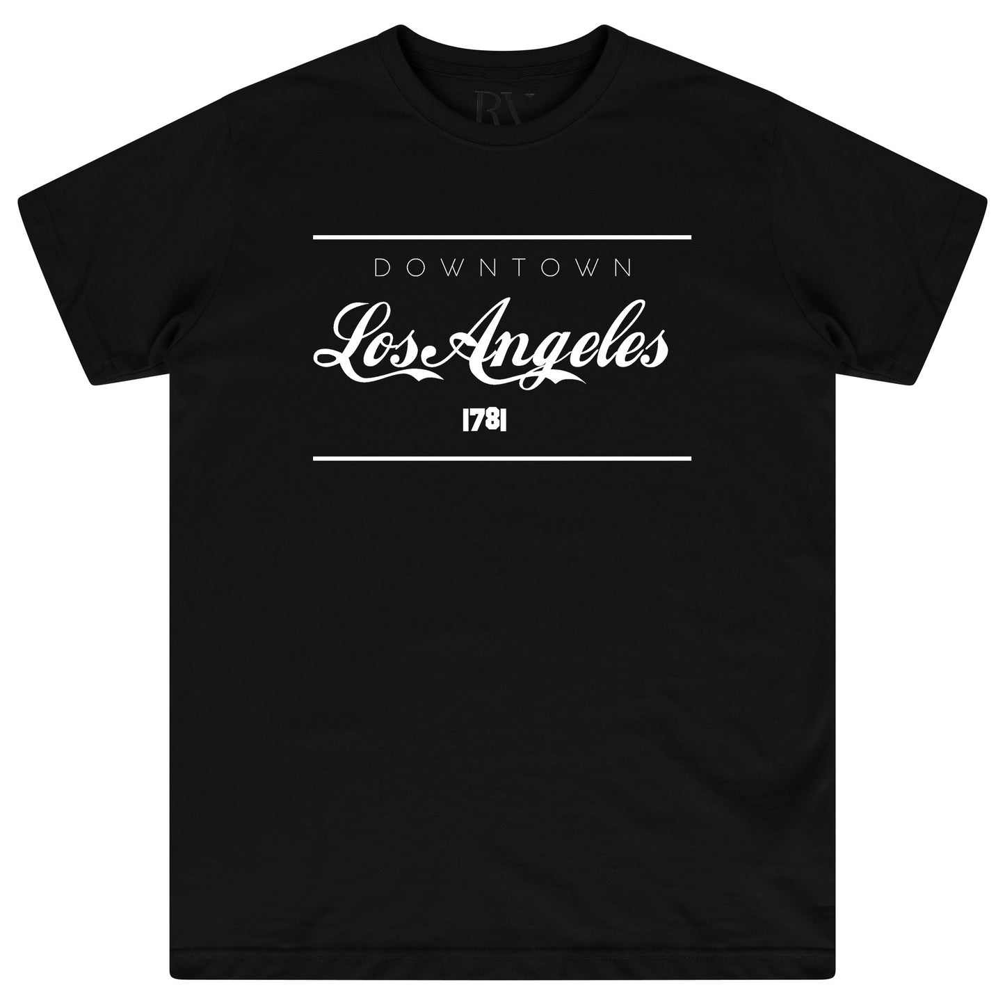 Black oversized women’s t-shirt featuring a bold white “Los Angeles” graphic printed prominently on the front, classic round neckline, and short sleeves.
