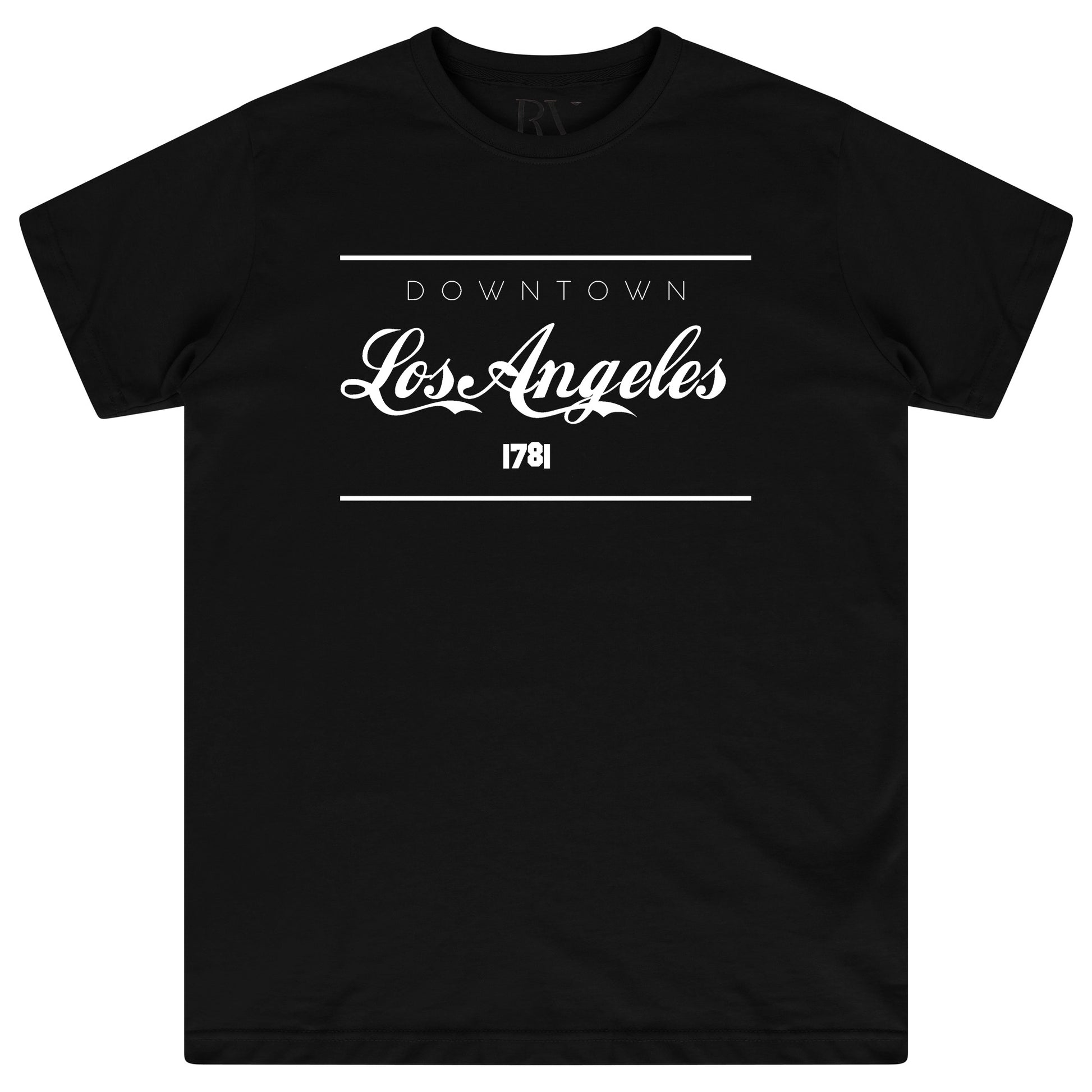 Black oversized women’s t-shirt featuring a bold white “Los Angeles” graphic printed prominently on the front, classic round neckline, and short sleeves.