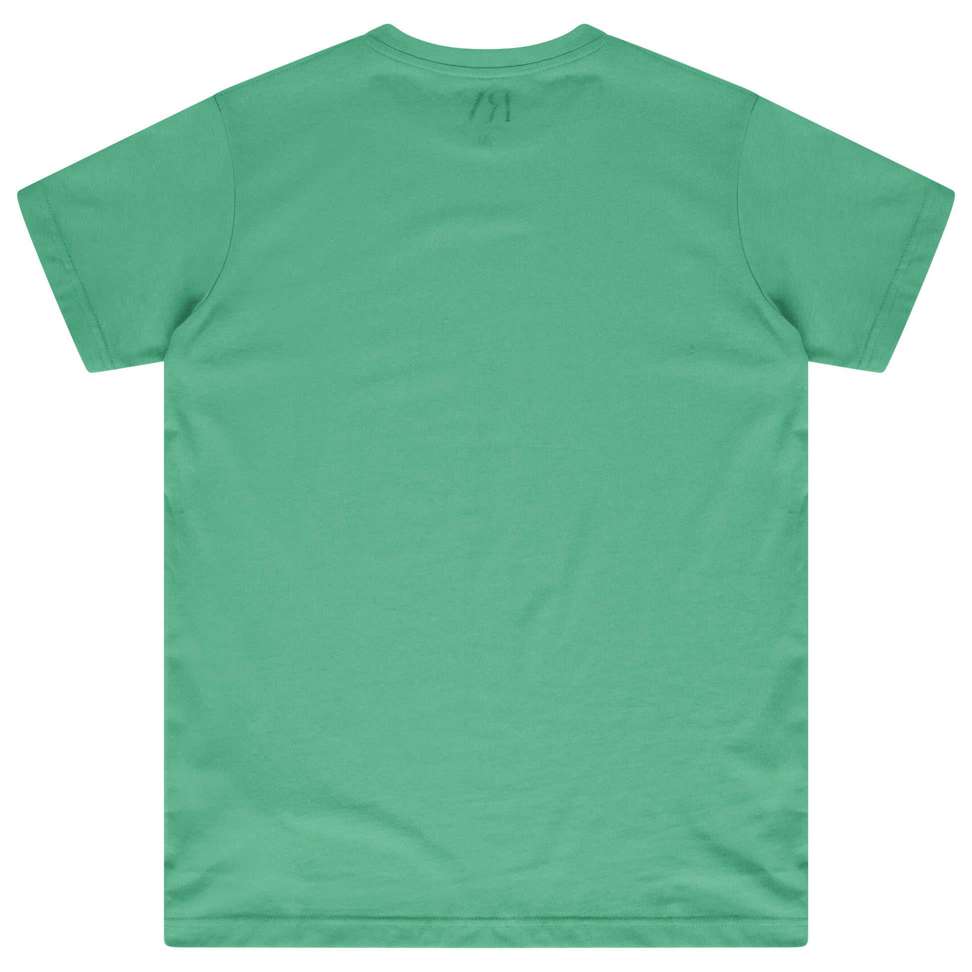Laid-flat green oversized tee showing the plain back, short sleeves, and relaxed silhouette.