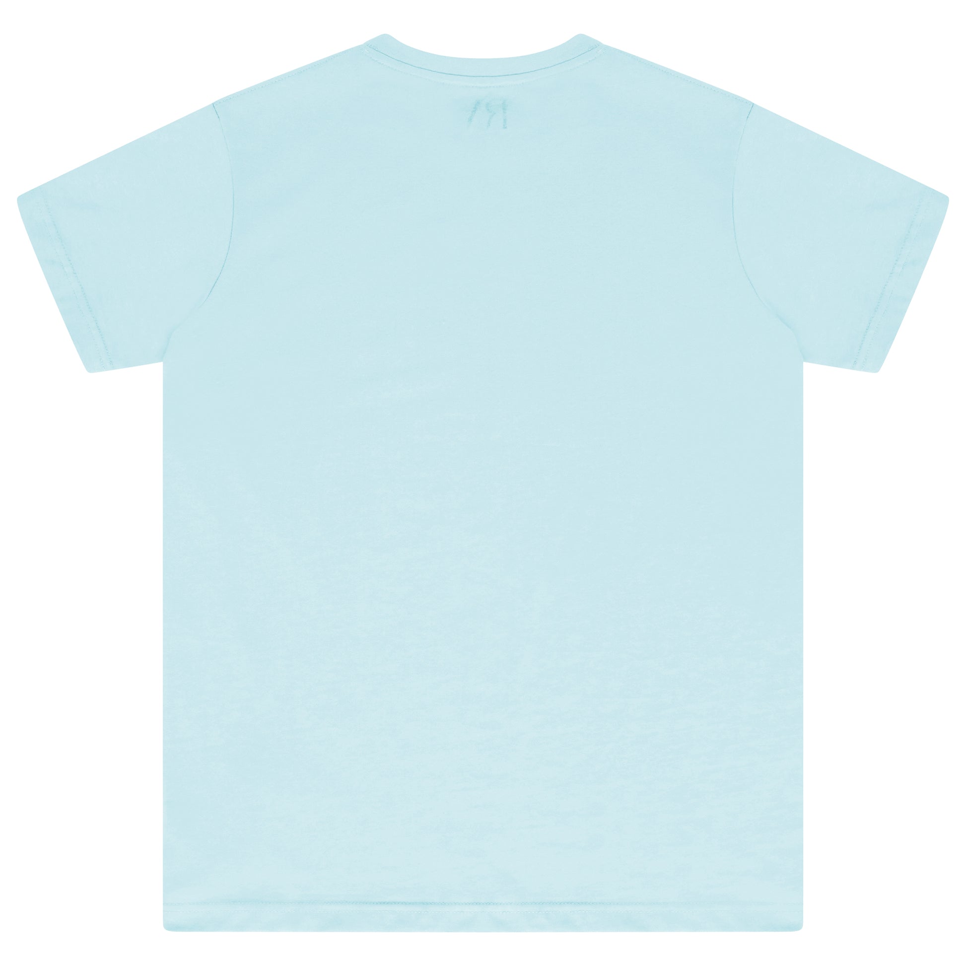Laid-flat turquoise oversized T-shirt showing the plain back, short sleeves, and relaxed silhouette.