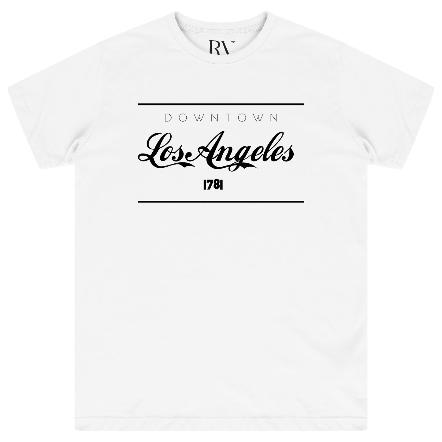 White oversized women’s t-shirt featuring a bold “Los Angeles” graphic print centered on the front, with a classic round neckline and short sleeves.