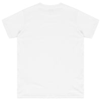 Laid-flat white oversized tee showing a clean back, round neckline, short sleeves, and relaxed fit silhouette. 