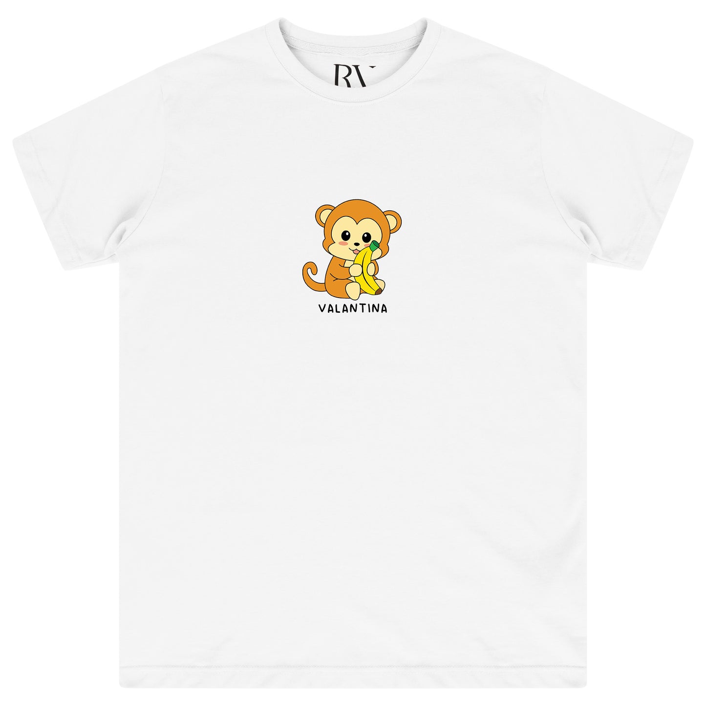 White oversized women’s T-shirt featuring a bold black monkey graphic printed prominently on the chest, classic round neckline, and short sleeves. 