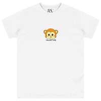 White oversized women’s T-shirt featuring a bold black monkey head graphic printed prominently on the chest, with classic round neckline and short sleeves. 