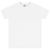Laid-flat white oversized T-shirt displaying clean back, short sleeves, and relaxed silhouette.