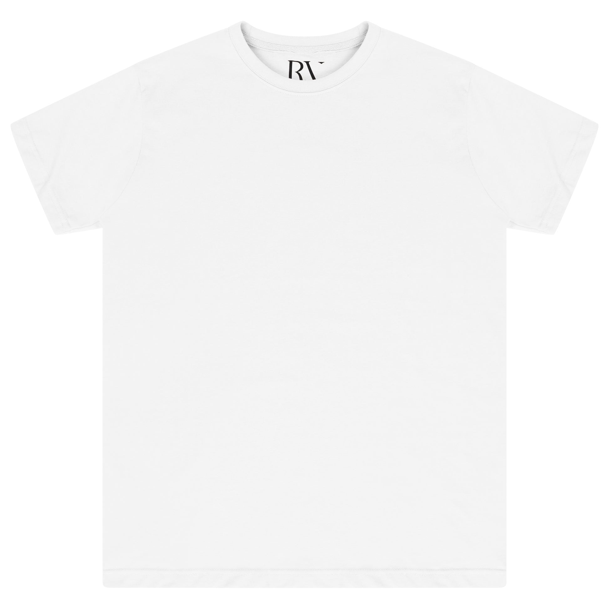 Laid-flat white oversized T-shirt displaying clean back, short sleeves, and relaxed silhouette.