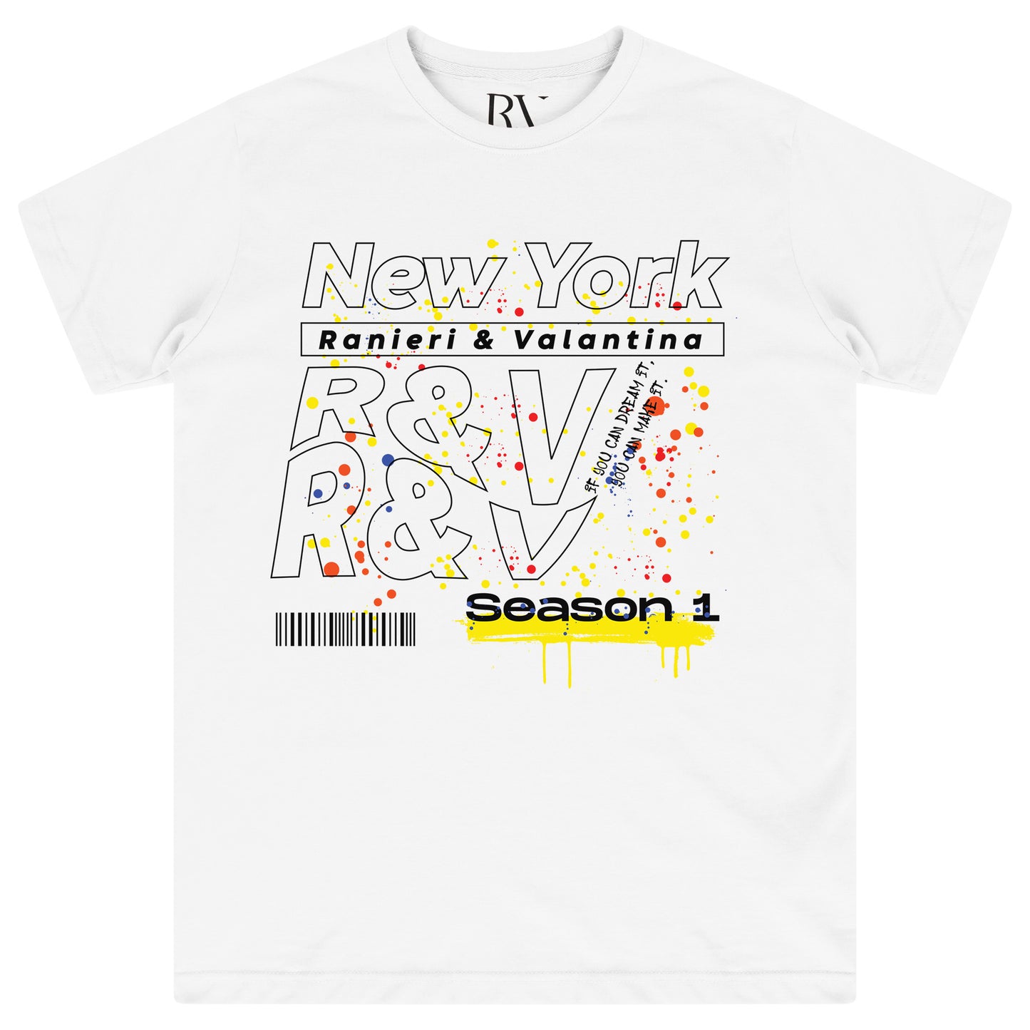 White oversized women’s T-shirt featuring a bold black NYC-inspired graphic printed centrally on the front, with a classic round neckline and short sleeves.