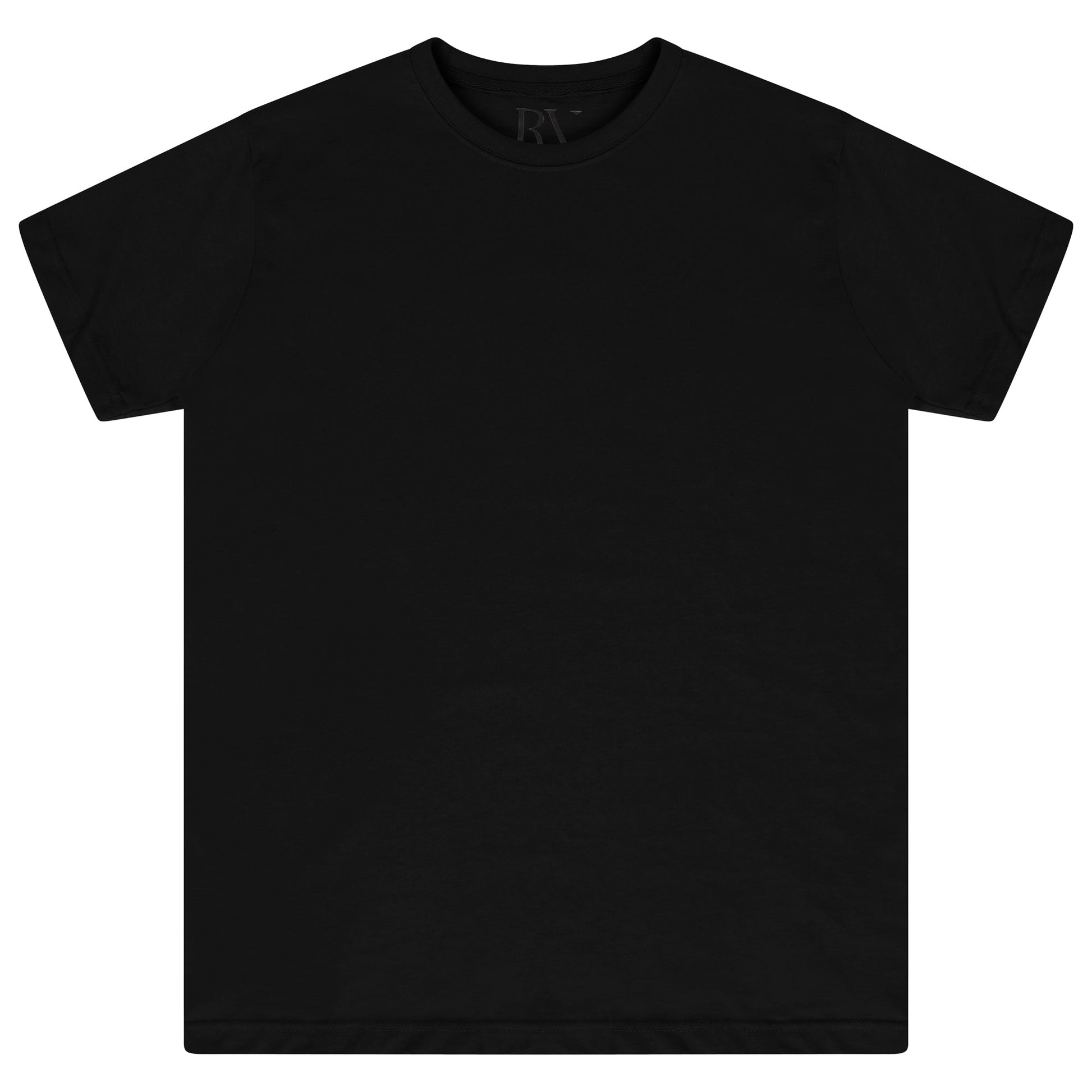 Oversized black cotton t-shirt for women laid flat, featuring a round neckline and short sleeves. 