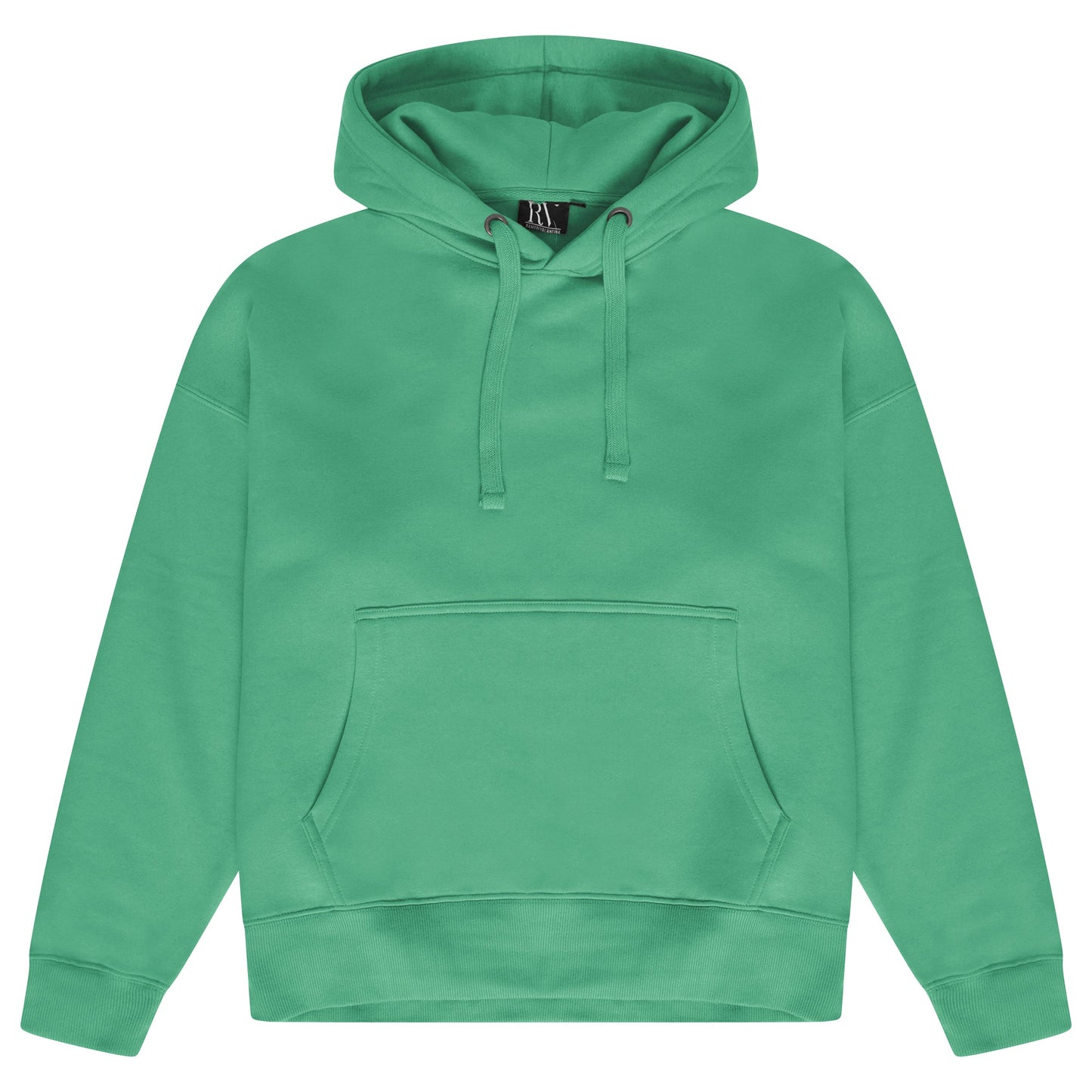 Oversized green hoodie for women with adjustable drawstrings and a kangaroo pocket. 