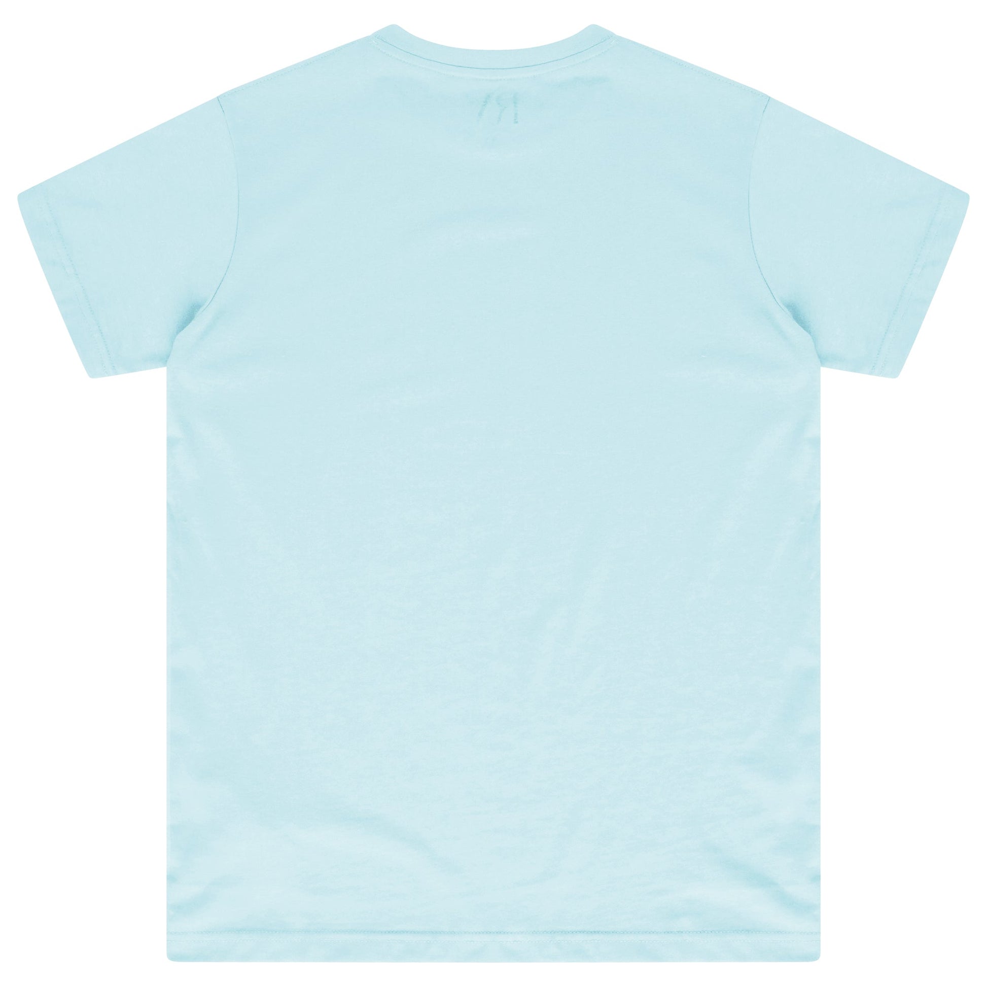 Back view of turquoise oversized t-shirt, showing relaxed fit.