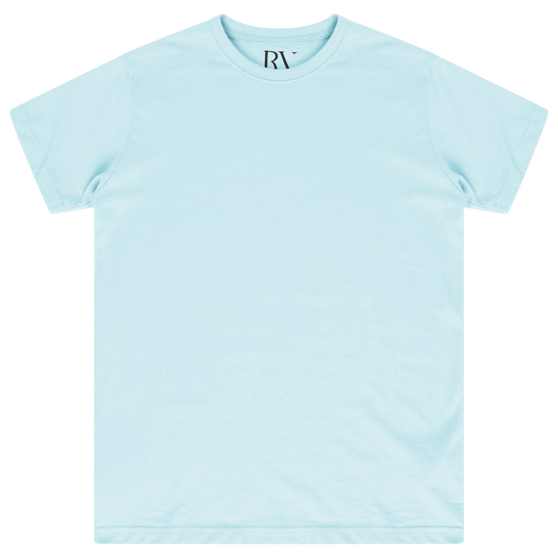 Oversized turquoise cotton t-shirt for women laid flat, round neckline visible. 
