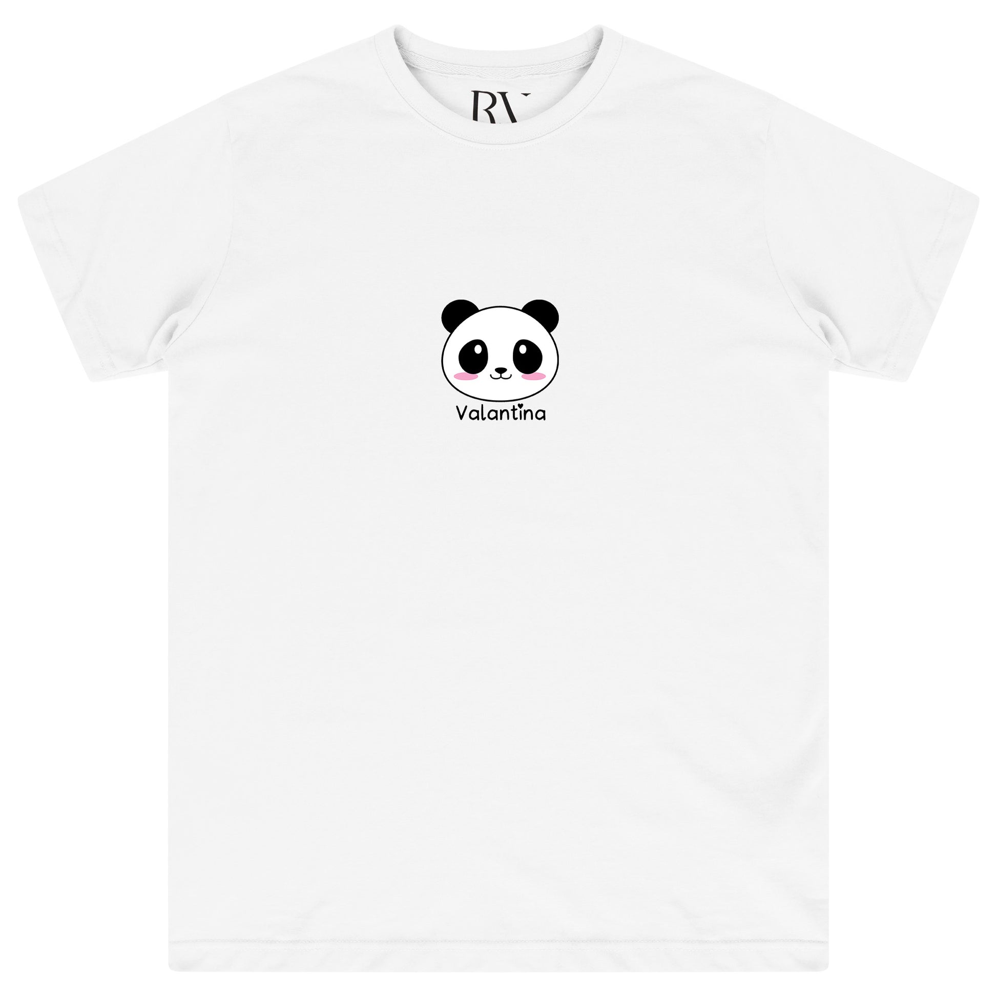 White oversized women’s T-shirt featuring a bold black-and-white panda head graphic printed centrally on the chest, classic round neckline, and short sleeves.
