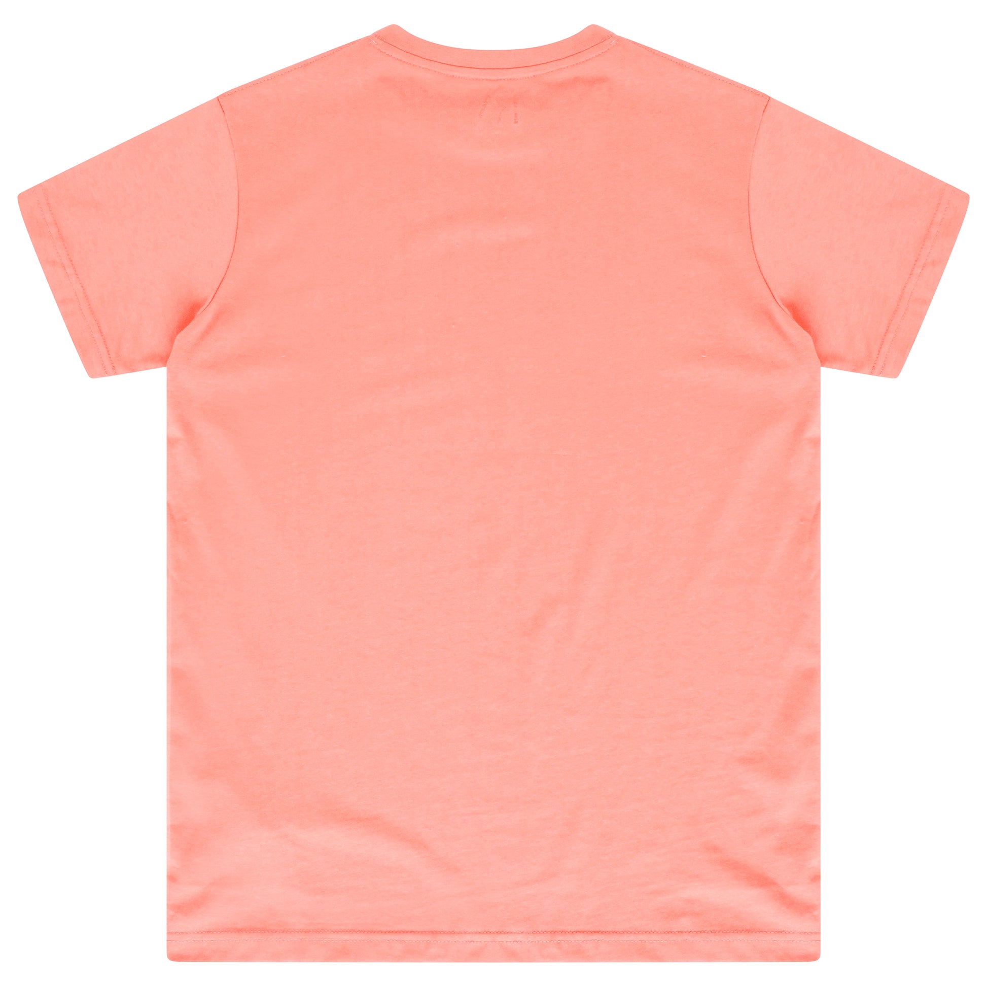 Back of coral oversized T-shirt showing plain design and relaxed fit.