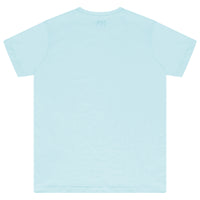 Back view of turquoise oversized T-shirt with plain design and relaxed fit.