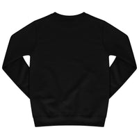 Rear view of black sweatshirt highlighting ribbed cuffs, hem, and plain design.