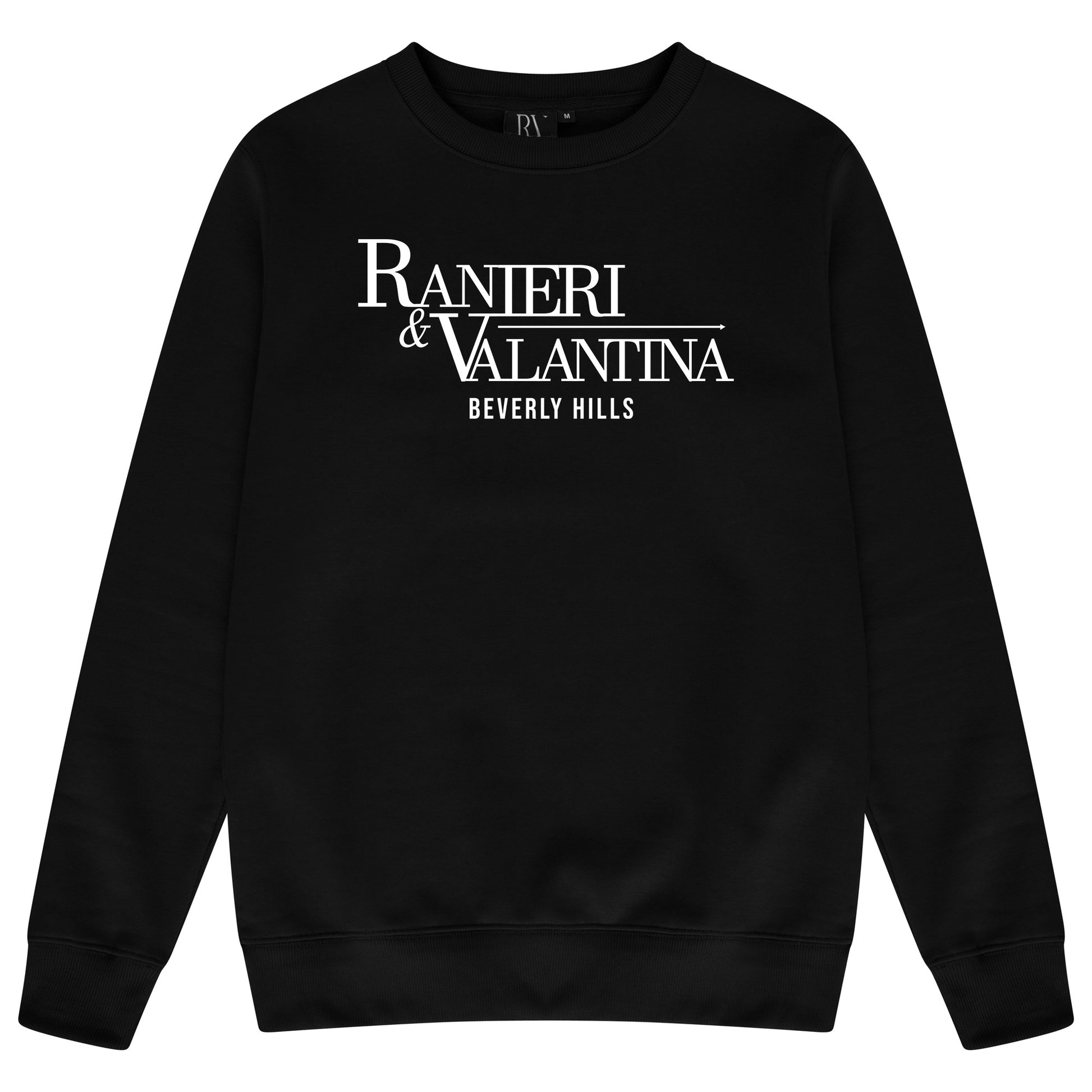 Black Signature Beverly Hills sweatshirt with bold “Ranieri & Valentina Beverly Hills” logo and classic crew neckline.