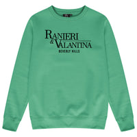 Green Signature Beverly Hills sweatshirt featuring black logo print and classic crew neckline.