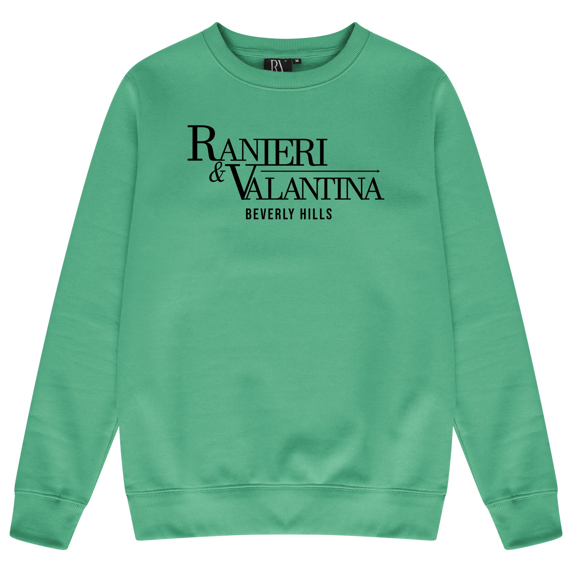 Green Signature Beverly Hills sweatshirt featuring black logo print and classic crew neckline.