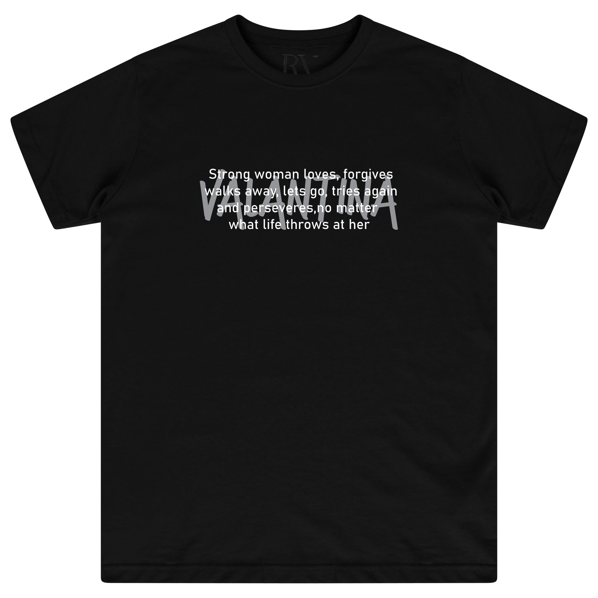 Black Strong Woman Oversized T-Shirt featuring a bold white “STRONG WOMAN” front print, round neckline, and short sleeves.