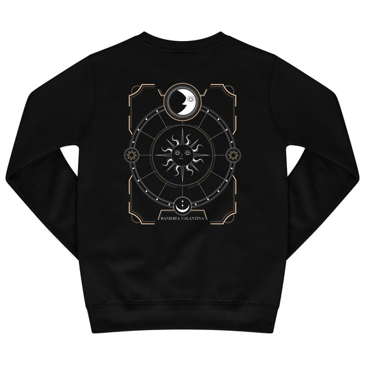 Black women’s sweatshirt featuring a plain front with a classic round neckline, long sleeves, ribbed cuffs, and ribbed hem in a relaxed regular fit. 