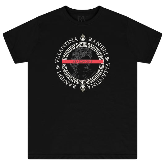 Front flat lay of men’s black Unseen Oversized T-shirt with striking circular front graphic and bold white lettering – oversized fit.
