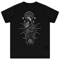 Black oversized T-shirt featuring a white Virgo constellation and glyph graphic centered on the chest with crew neckline.