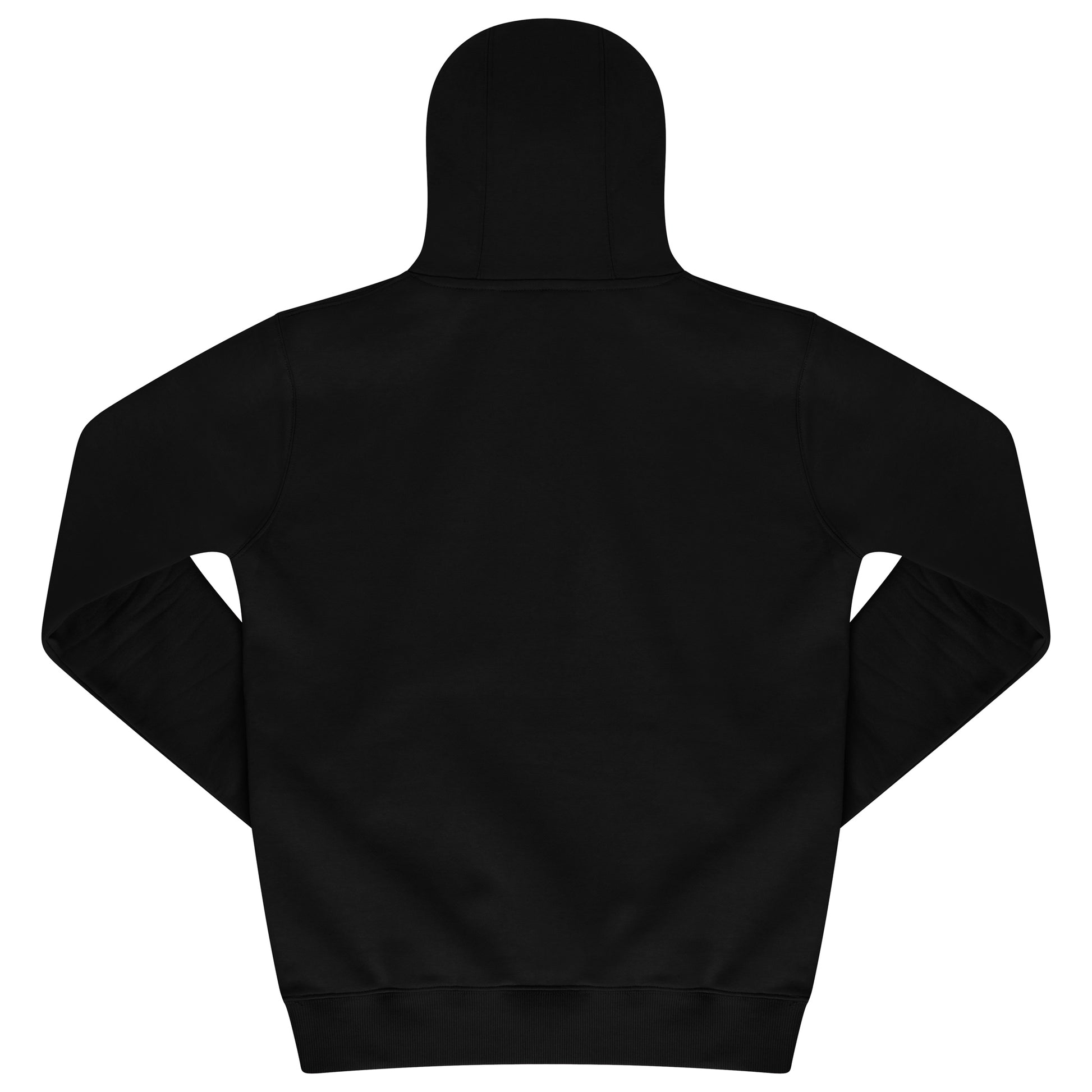 Back view of black Wild Roses Hoodie showing plain design and hood.