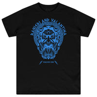 Black Zues Blue Print Graphic T-Shirt displaying bold white “Zues Blue” chest graphic and crew neckline.